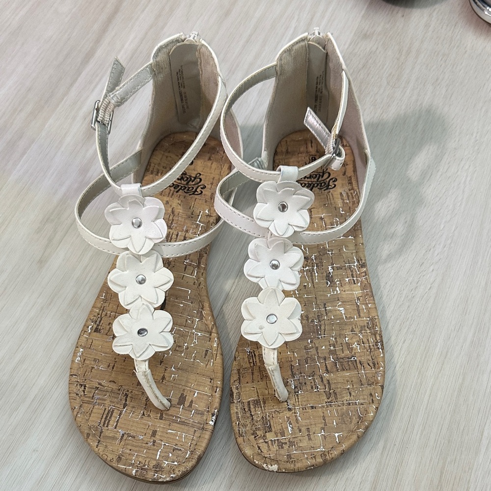 Faded Glory White Floral Sandals with Cork Footbed